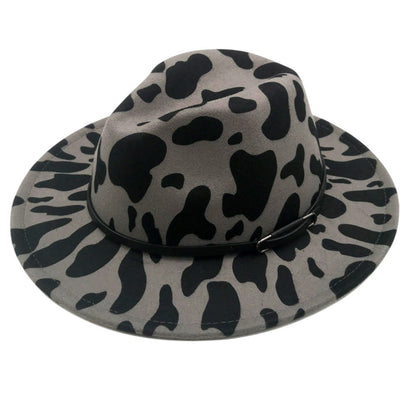 Faux Leather Band Cattle Patterned Panama Hat