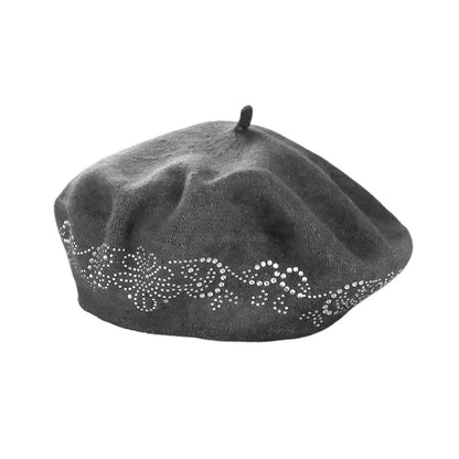 Flower Bling Studded Beret Hat