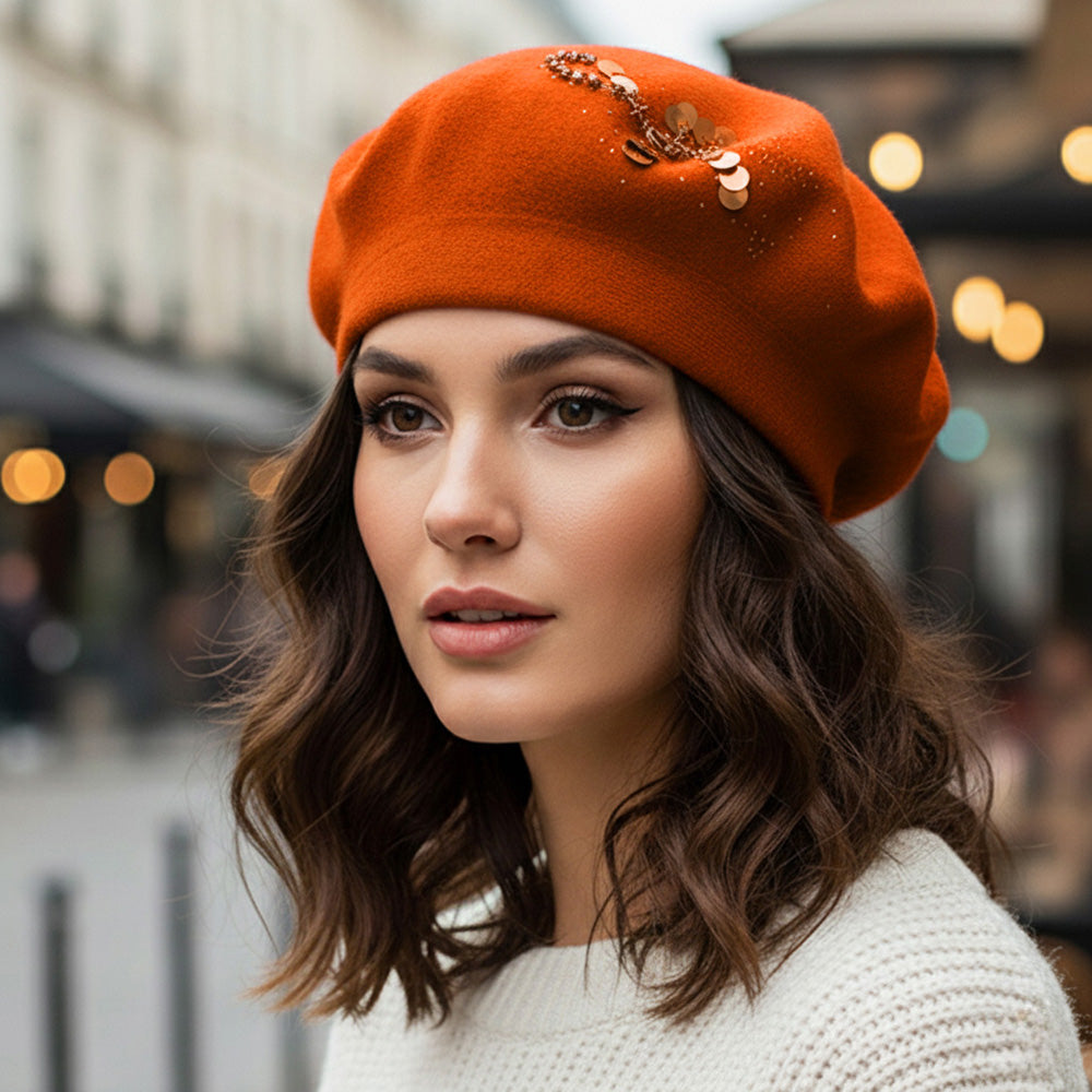 Decorative Sequin Rhinestone Embellished Winter Beret Hat