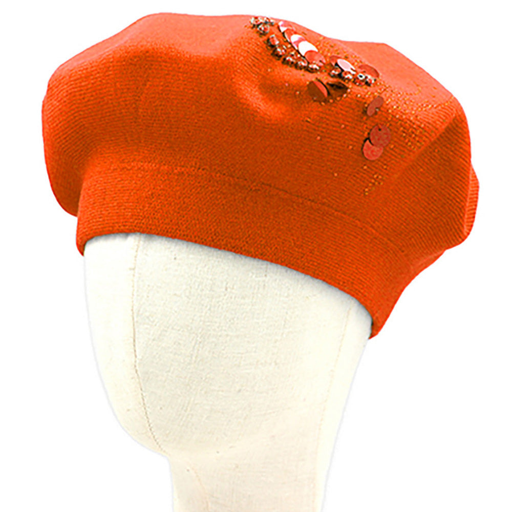 Decorative Sequin Rhinestone Embellished Winter Beret Hat