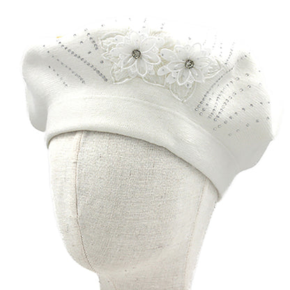 Floral Applique Accent Winter Beret Hat