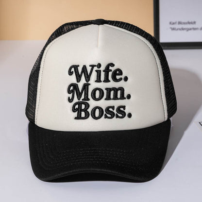 WIFE MOM BOSS Message Embroidered Trucker Hat