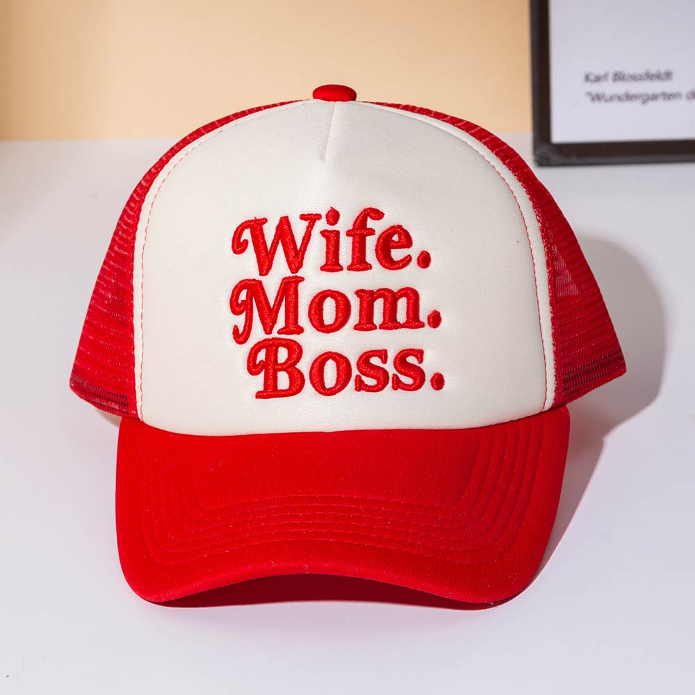 WIFE MOM BOSS Message Embroidered Trucker Hat