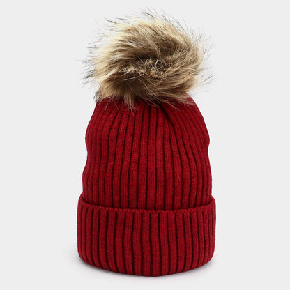 Soft Knit Faux Pom Pom Beanie Hat