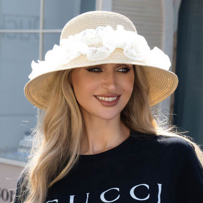 Floral Trim Straw Sun Hat