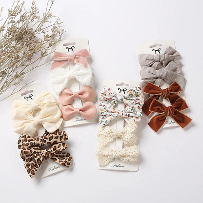 4Pcs Leopard Print Hair Bow Clips for Baby Girls Lace Barrettes