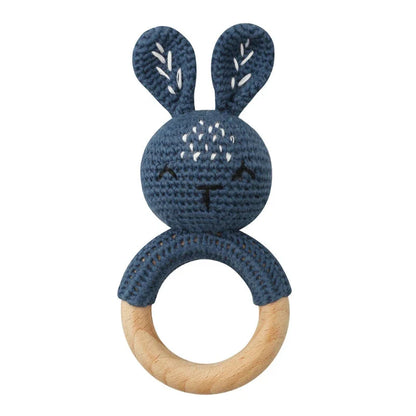 BPA Free Baby Wooden Teether Crochet Rattle Toy for Newborns