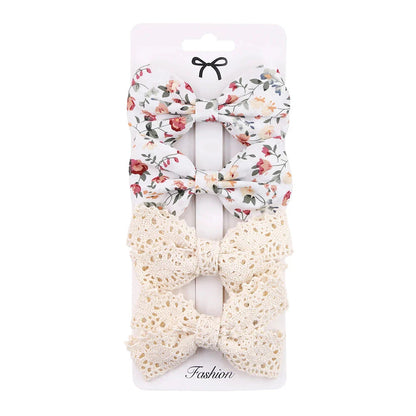 4Pcs Leopard Print Hair Bow Clips for Baby Girls Lace Barrettes
