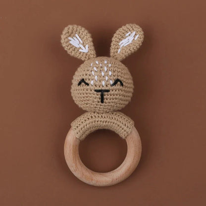 BPA Free Baby Wooden Teether Crochet Rattle Toy for Newborns