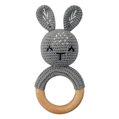 BPA Free Baby Wooden Teether Crochet Rattle Toy for Newborns