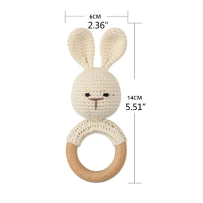 BPA Free Baby Wooden Teether Crochet Rattle Toy for Newborns
