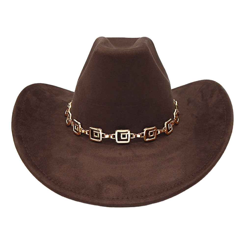 Geometric Metal Chain Accent Western Cowboy Fedora Hat