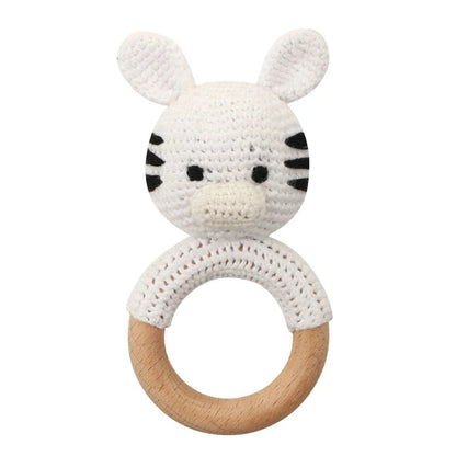 BPA Free Baby Wooden Teether Crochet Rattle Toy for Newborns