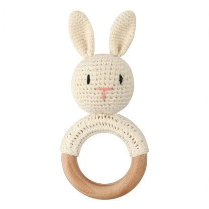 BPA Free Baby Wooden Teether Crochet Rattle Toy for Newborns
