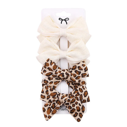 4Pcs Leopard Print Hair Bow Clips for Baby Girls Lace Barrettes