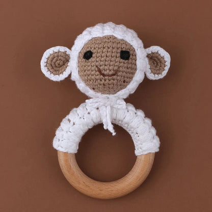 BPA Free Baby Wooden Teether Crochet Rattle Toy for Newborns