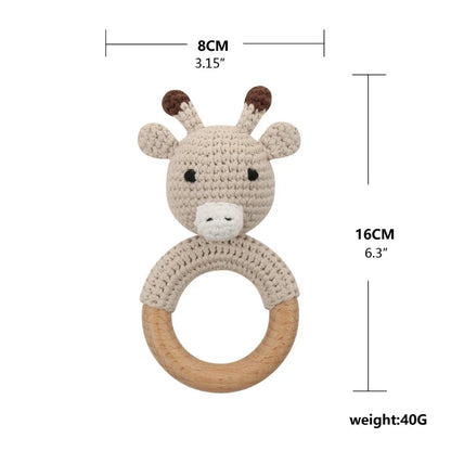 BPA Free Baby Wooden Teether Crochet Rattle Toy for Newborns