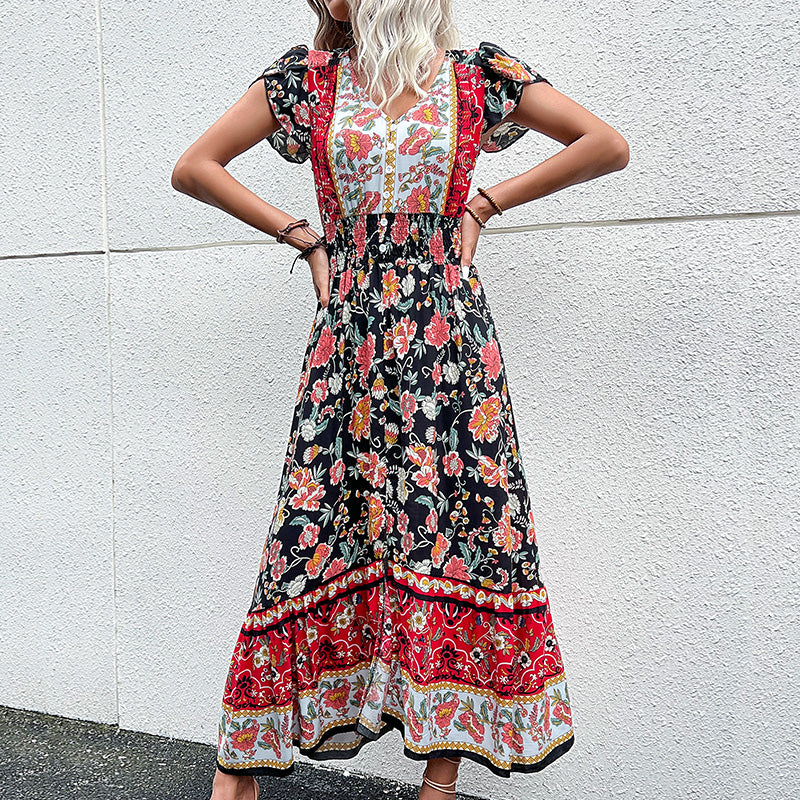 Bohemian Beach Dress Summer Rayon Viscose Ladies Fashion Flower Printed Vestidos Clothing Women Vintage Boho Floral Casual Dress