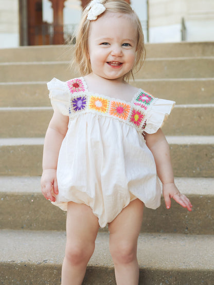 Summer Crochet Square Baby Ruffle Romper