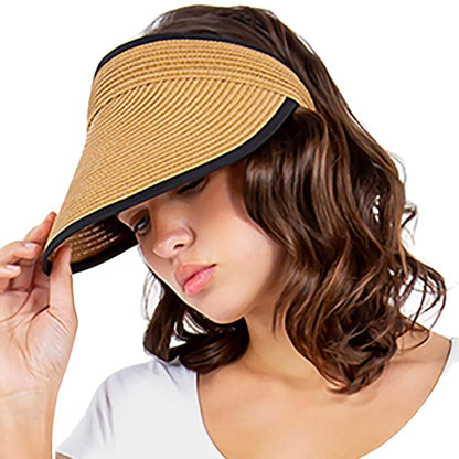 Solid Trimmed Straw Visor Sun Hat