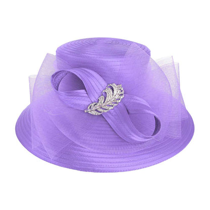 Rhinestone Embellished Feather Accented Mesh Bow Dressy Hat