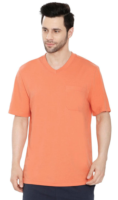 Men's Heavyweight Short Sleeve V-Neck T-Shirt – Relaxed Fit Cotton Blend with Pocket