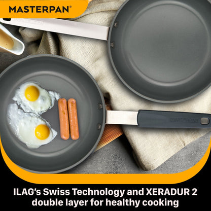 MASTERPAN Ceramic Nonstick Stovetop Oven Frypan & Skillet with Stainless Steel Lid & Utensils, Grey 9.5" (24cm)