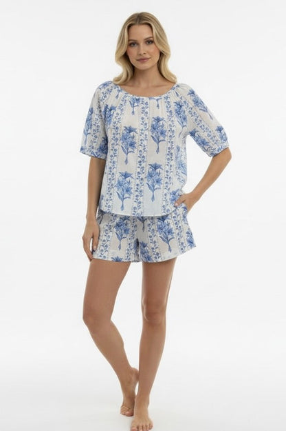 Marley Short Pajama Set in Blue Trellis