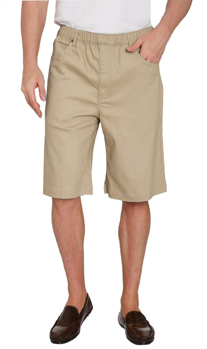 Men's Stretch Waist Pull On Shorts  in Denim and Twill - Free of Buttons & Snaps