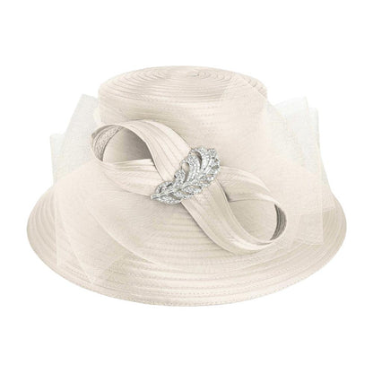 Rhinestone Embellished Feather Accented Mesh Bow Dressy Hat