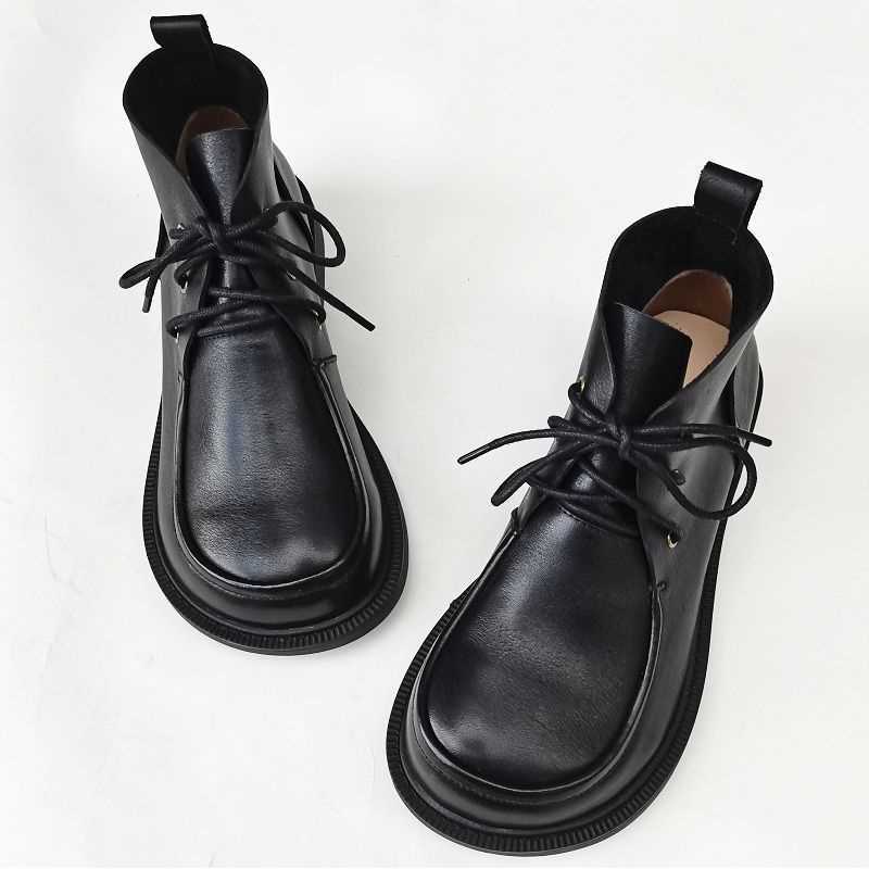 Women’s Pure Leather Chunky Big-Toe Ankle Boots