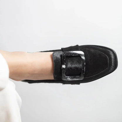 Vintage Square-Button Low-Cut Loafers — Women’s Elegant Slip-On Shoes