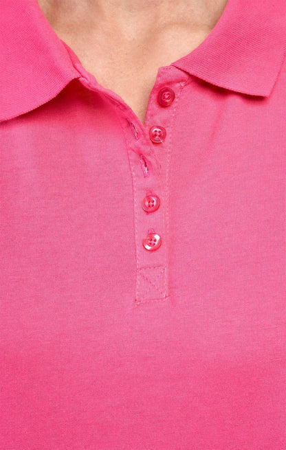 Women's Short Sleeve Pique Knit Polo Shirt in Relaxed Fit Pocketless Jersey