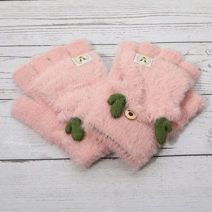 Fuzzy Reindeer Ear Fingerless Flap Winter Gloves