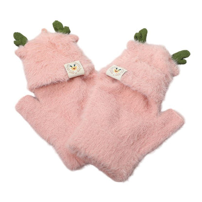 Fuzzy Reindeer Ear Fingerless Flap Winter Gloves