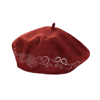 Flower Bling Studded Beret Hat