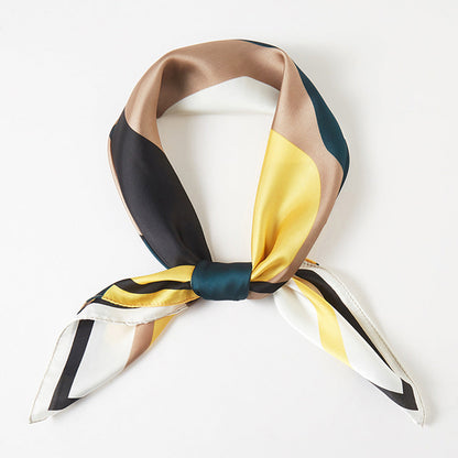Geometric Pattern Printed Square Silky Satin Bandana Scarf