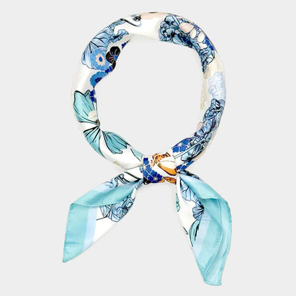 Earthy Floral Garden Printed Square Silky Satin Scarf