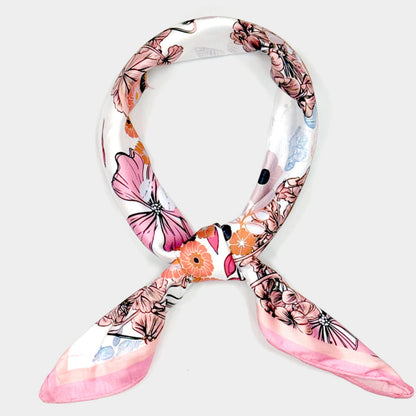 Earthy Floral Garden Printed Square Silky Satin Scarf