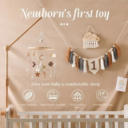 Wooden Baby Crib Mobile with Music Box Bell