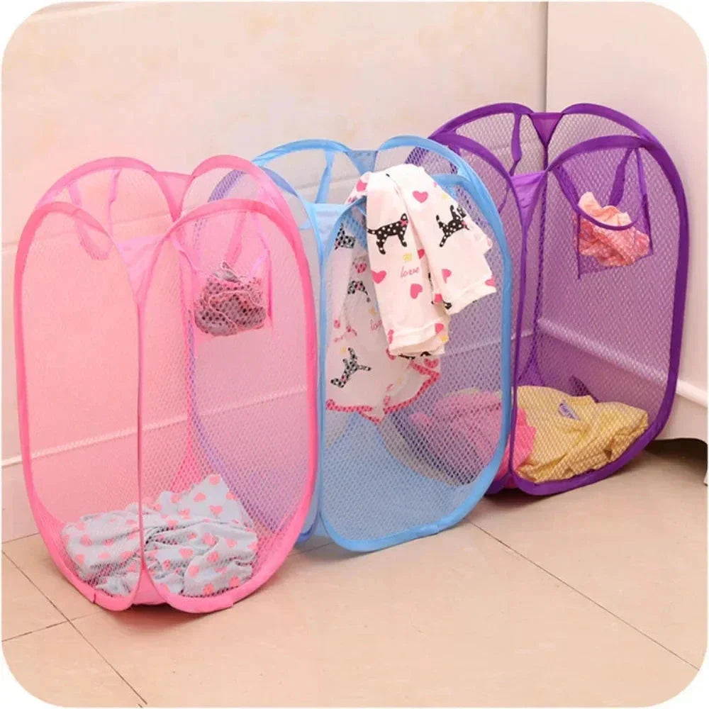 Folding Laundry Storage Basket – Mesh Household Clothes & Toy Organizer