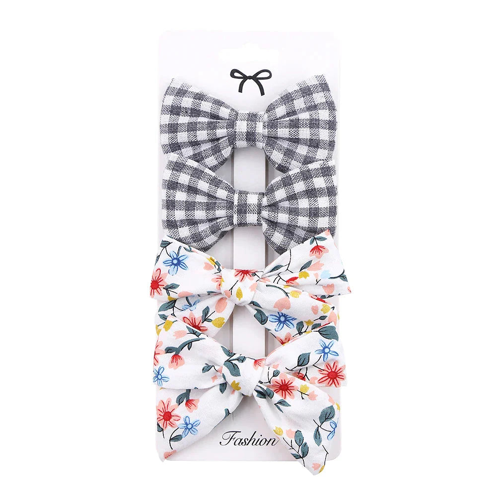 4Pcs Baby Bows Hair Clips Cotton Linen Hairpins for Girls