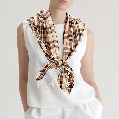 Crochet Drop Fringe Plaid Check Scarf