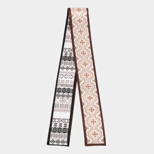 Geometric Jacquard Pattern Print Silk Feel Twilly Skinny Scarf