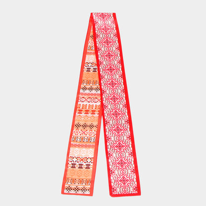 Geometric Jacquard Pattern Print Silk Feel Twilly Skinny Scarf