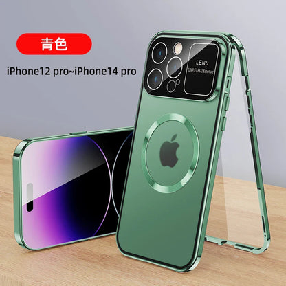 For iPhone 16 15 14 13 12 Pro Max Large Window Lens Protection Aluminum Metal Magnetic Case