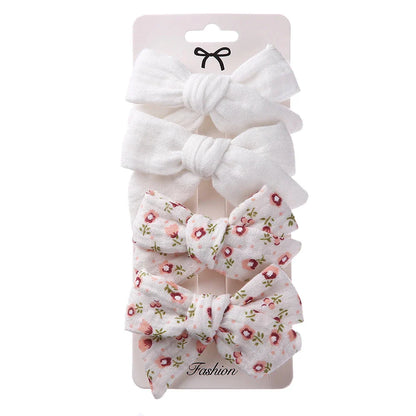 4Pcs Baby Bows Hair Clips Cotton Linen Hairpins for Girls
