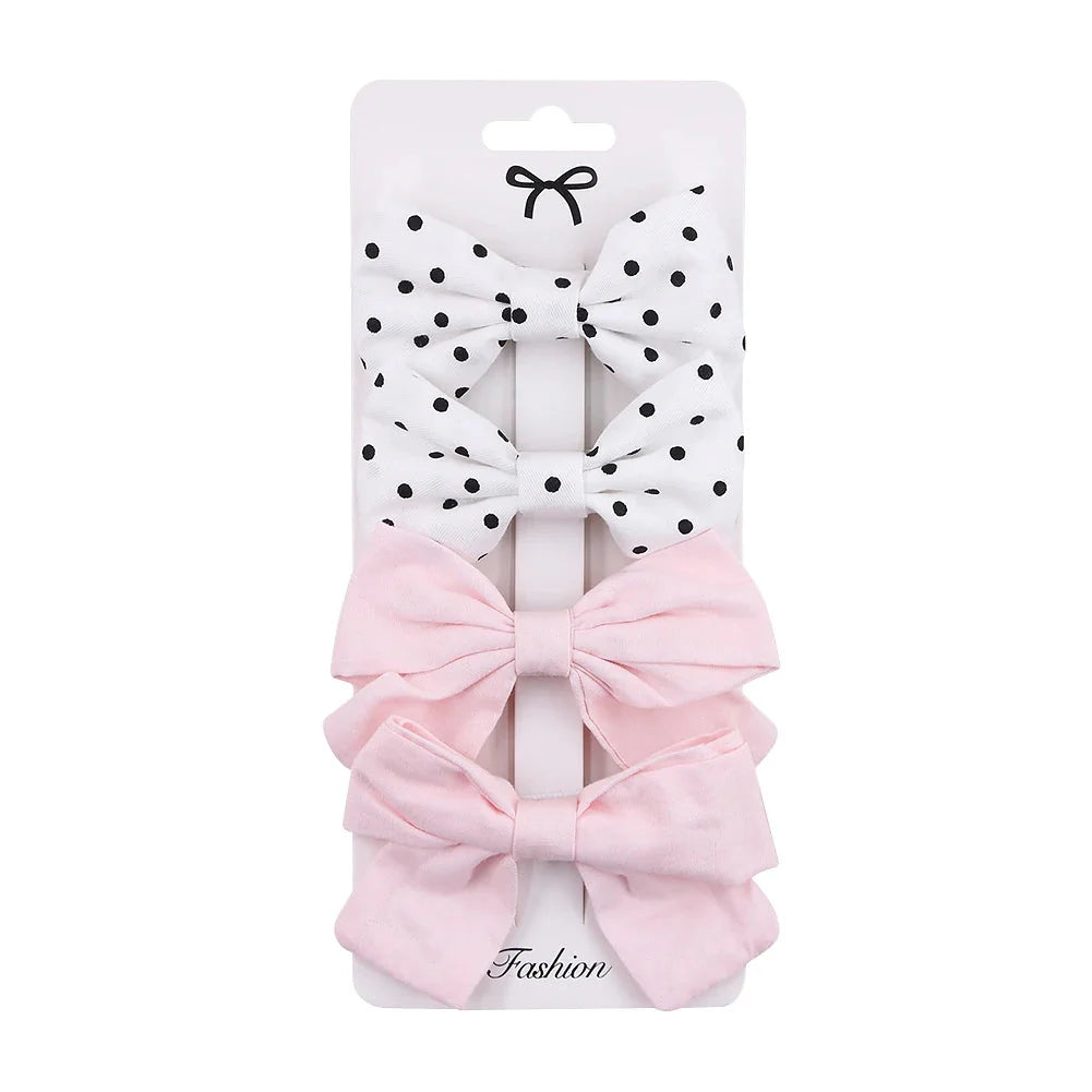4Pcs Baby Bows Hair Clips Cotton Linen Hairpins for Girls