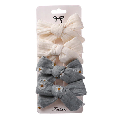 4Pcs Baby Bows Hair Clips Cotton Linen Hairpins for Girls