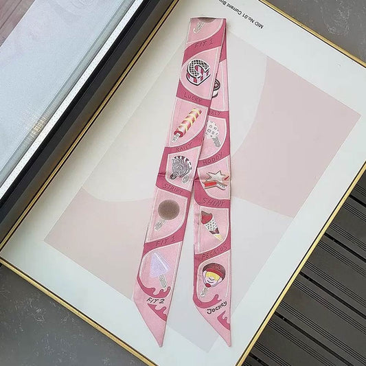 Graphic Icon Print Silky Twilly Skinny Scarf